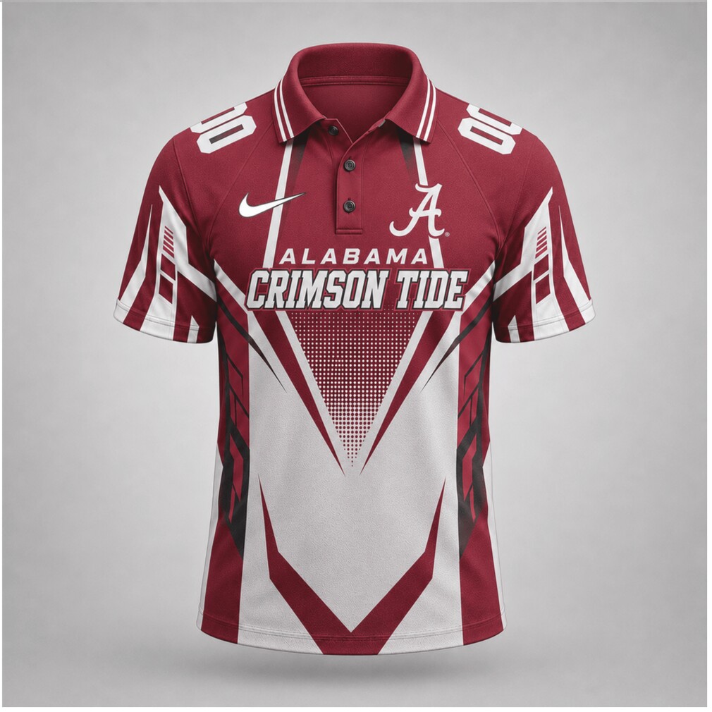 Alabama Crimson Tide Roll Tide Geometric Graphic Polo Shirt Alabama Crimson Tide Roll Tide Geometric Graphic Polo Shirt
