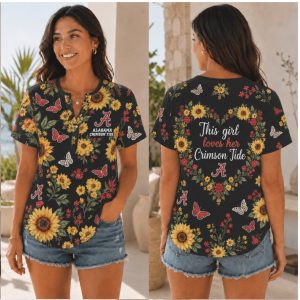 Alabama Crimson Tide This Girl Loves Sunflower Henley Shirt