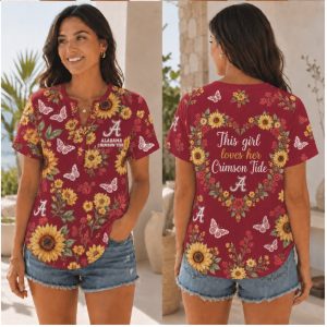 Alabama Crimson Tide This Girl Loves Sunflower Henley Shirt
