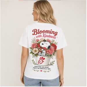 Chick Fil A Fast Food Snoopy Floral Cup Blooming With Kindness Shirt