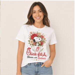 Chick Fil A Fast Food Snoopy Floral Cup Blooming With Kindness Shirt