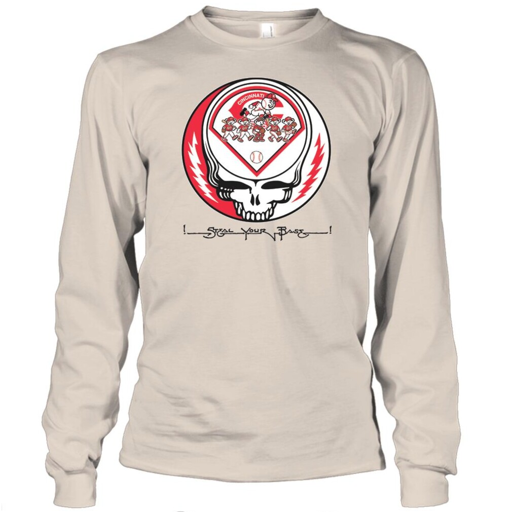 Cincinnati Baseball Steal Your Base Lightning Skull Fan Shirt Cincinnati Baseball Steal Your Base Lightning Skull Fan Shirt