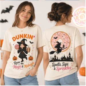 Dunkin Runs On Magic Spells Sips Sprinkles Coffee Witch Shirt