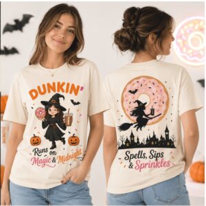 Dunkin Runs On Magic Spells Sips Sprinkles Coffee Witch Shirt