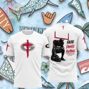 Georgia Bulldogs Kneeling Player Cross Faith Family White Shirt.jfif