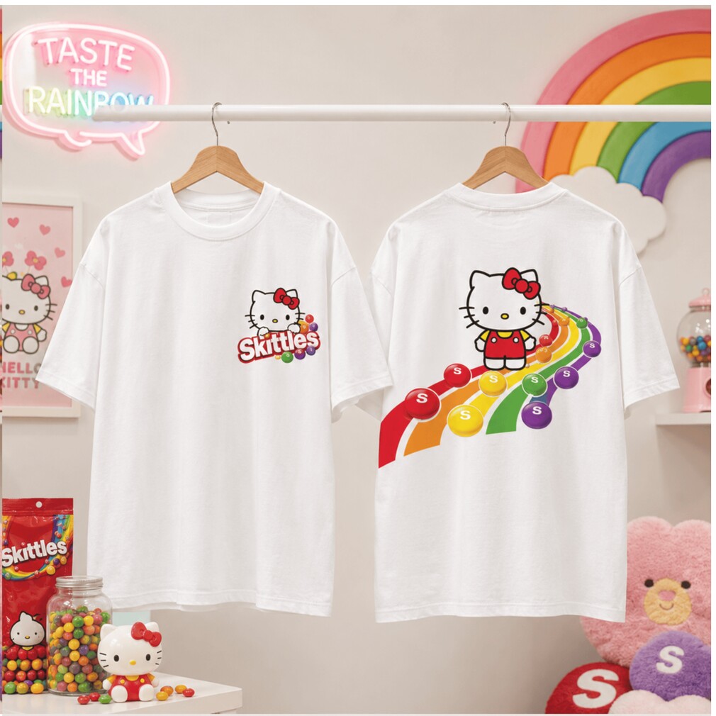 Hello Kitty Skittles Taste The Rainbow Candy Graphic Shirt Hello Kitty Skittles Taste The Rainbow Candy Graphic Shirt