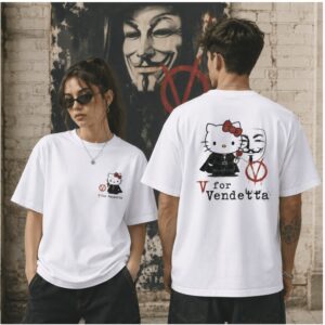Hello Kitty V For Vendetta Guy Fawkes Movie Parody Graphic Shirt