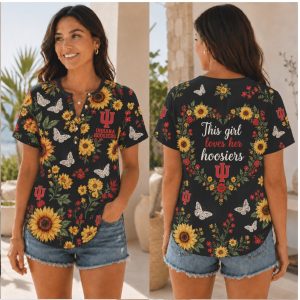 Indiana Hoosiers Sunflower Butterfly This Girl Loves Shirt