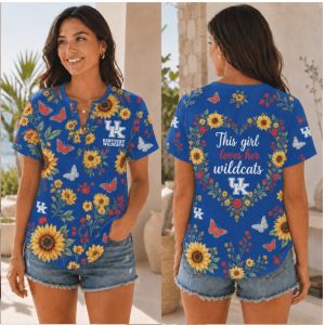 Kentucky Wildcats This Girl Loves Floral Butterfly Henley Shirt