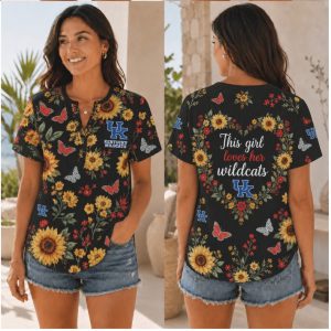 Kentucky Wildcats This Girl Loves Floral Butterfly Henley Shirt