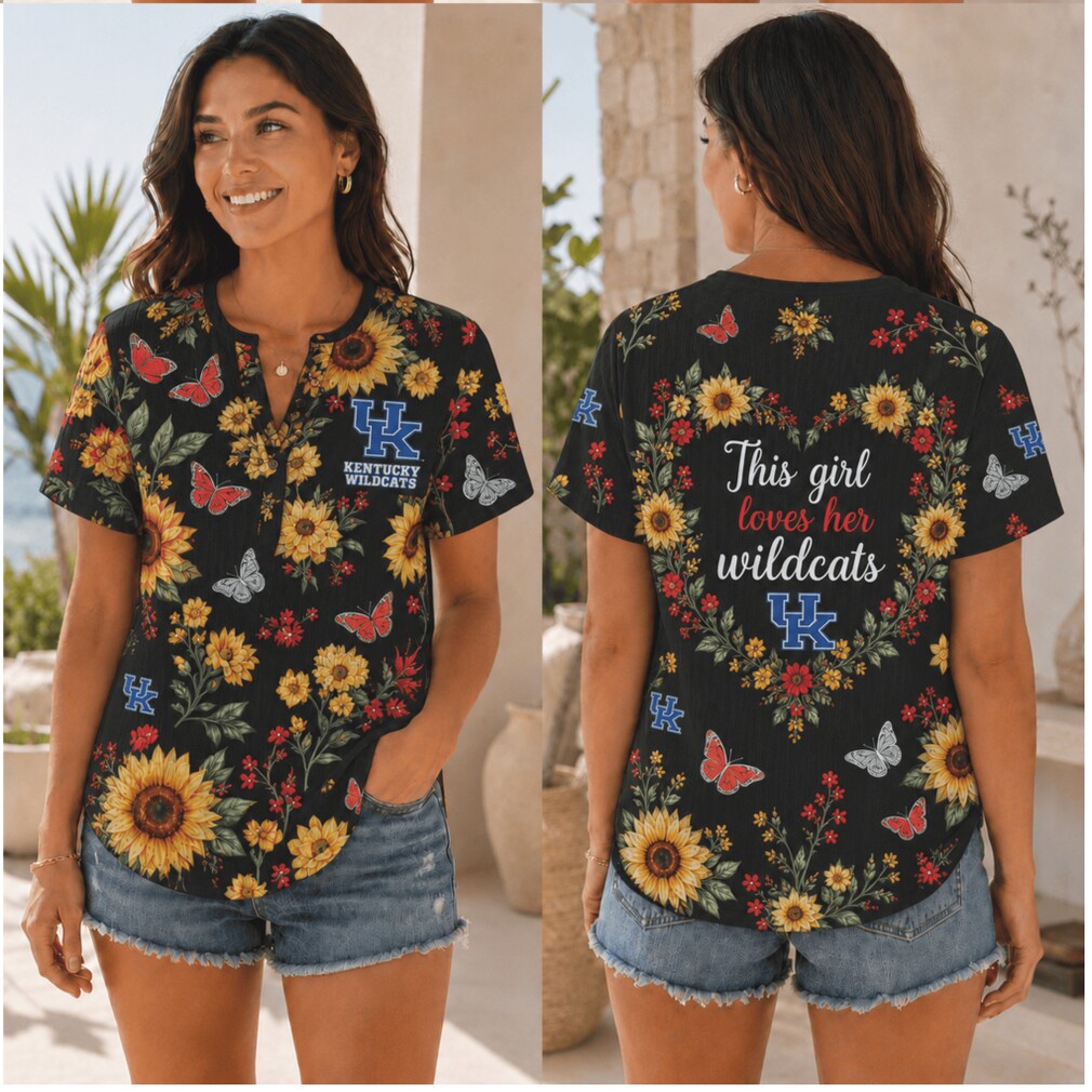 Kentucky Wildcats This Girl Loves Floral Butterfly Henley Shirt Kentucky Wildcats This Girl Loves Floral Butterfly Henley Shirt