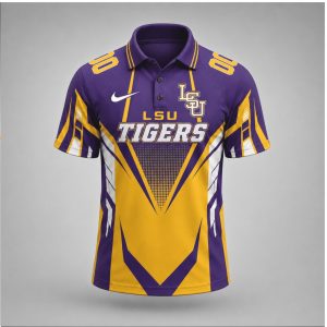 LSU Tigers Purple Gold Graphic Athletic Game Day Polo Shirt