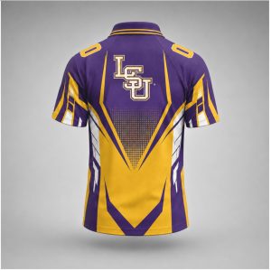LSU Tigers Purple Gold Graphic Athletic Game Day Polo Shirt