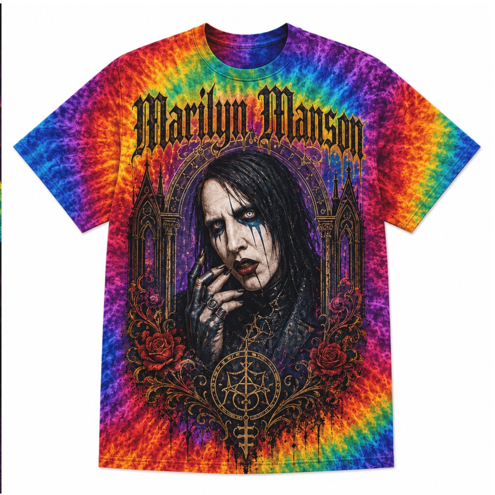 Marilyn Manson Gothic Rosary Cathedral Tie Dye Shirt Marilyn Manson Gothic Rosary Cathedral Tie Dye Shirt