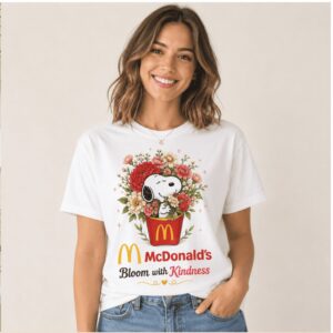 McDonalds Snoopy Floral Blooming With Kindness Graphic Shirt