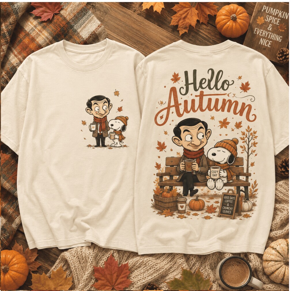 Mr Bean And Snoopy Hello Autumn Fall Season Cozy Coffee Shirt Mr Bean And Snoopy Hello Autumn Fall Season Cozy Coffee Shirt