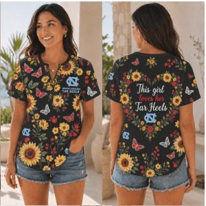 North Carolina Tar Heels Sunflower Floral Butterfly Shirt