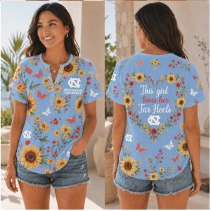 North Carolina Tar Heels Sunflower Floral Butterfly Shirt