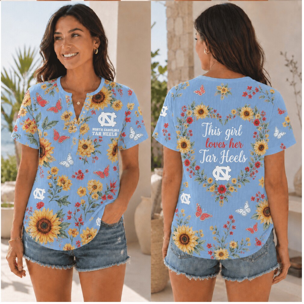 North Carolina Tar Heels Sunflower Floral Butterfly Shirt North Carolina Tar Heels Sunflower Floral Butterfly Shirt