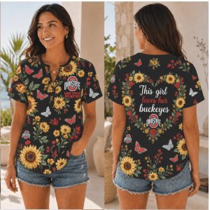 Ohio State Buckeyes Sunflower Floral This Girl Loves Shirt