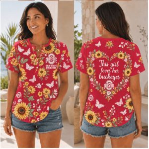 Ohio State Buckeyes Sunflower Floral This Girl Loves Shirt