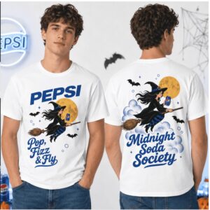 Pepsi Midnight Soda Society Pop Fizz Fly Flying Witch Shirt