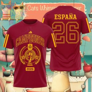 Spain Soccer Campeones World Cup Trophy Red Shirt