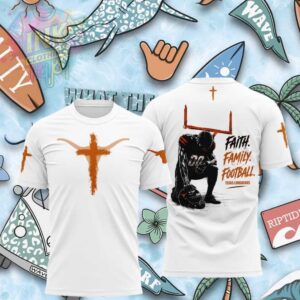 Texas Longhorns Kneeling Player Cross Faith Family White Shirt.jfif