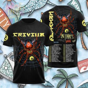 Trivium In Flames Tour 2026 Heavy Metal Spider Skull Shirt.jfif