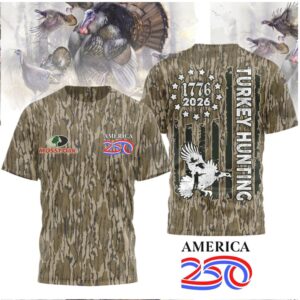 Turkey Hunting American Flag Mossy Oak Camo Shirt