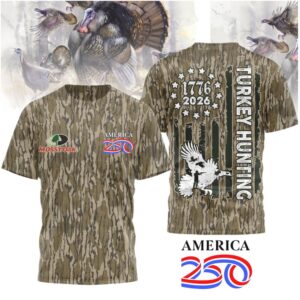 Turkey Hunting American Flag Mossy Oak Camo Shirt