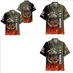US Marines Eagle American Flag Fire Shirt