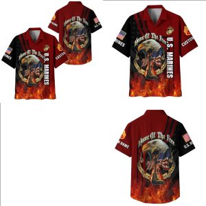 US Marines Eagle American Flag Fire Shirts