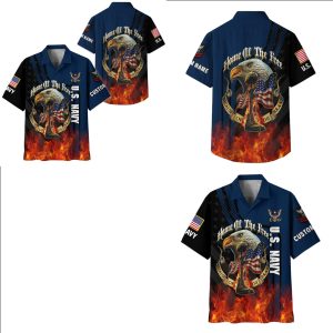 US Navy Eagle American Flag Fire Shirt