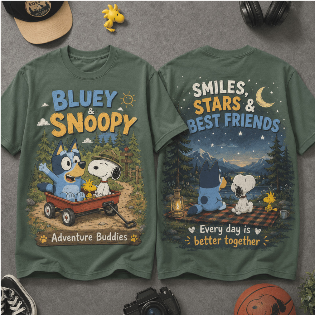Bluey And Snoopy Adventure Buddies Camping Shirt Bluey And Snoopy Adventure Buddies Camping Shirt