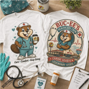 Buc Ee's Healthcare Crew Nurse Beaver Caring Hearts Shirt