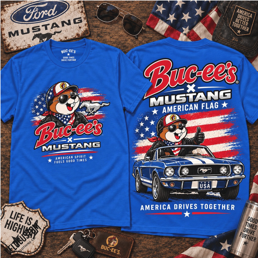 Buc Ees Mustang American Flag Racing Car Shirt Buc Ees Mustang American Flag Racing Car Shirt