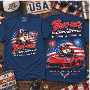 Buc ee Chevrolet Corvette American Flag Sports Car Shirt