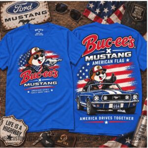 Buc ee Ford Mustang American Flag Classic Muscle Car Shirt