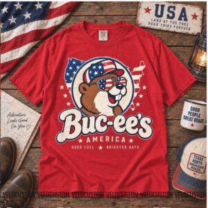 Buc ee's America Flag Beaver Graphic Red Shirt