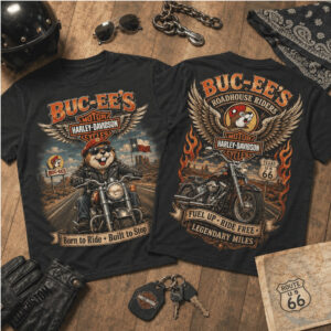 Buc ees Beaver Biker Roadhouse Riders Motorcycle Wings Graphic Shirt