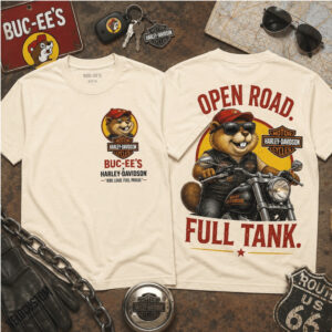 Buc ees Beaver Mascot Harley Davidson Motorcycle Biker Shirt