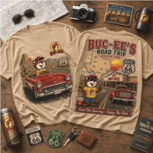 Buc ees Beaver Mascot Route 66 Road Trip Adventure Vintage Car Shirt
