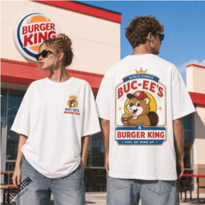 Buc ees Burger King Beaver Mascot King Crown World Famous Fast Food Shirt