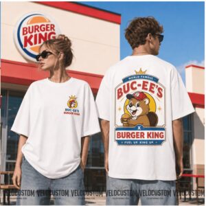 Buc ees Burger King Beaver Mascot King Crown World Famous Fast Food Shirt