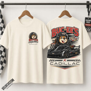 Buc ees Cadillac Racing Beaver Mascot Sports Car Graphic Shirt