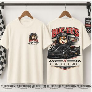 Buc ees Cadillac Racing Beaver Mascot Sports Car Graphic Shirt