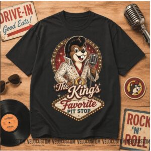 Buc ees Elvis Presley Beaver Mascot Rock N Roll Roadhouse Vegas Black Shirt