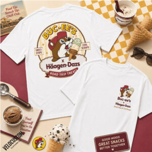 Buc ees Haagen Dazs Beaver Mascot Ice Cream Cone Road Trip Shirt