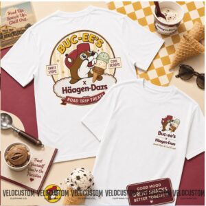 Buc ees Haagen Dazs Beaver Mascot Ice Cream Cone Road Trip Shirt